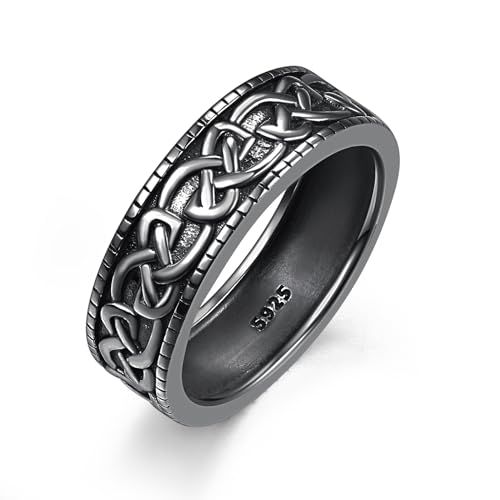 ADMETUS Keltischer Knoten Ring Silber 925 Herren Schwarze Ringe Hochzeit Ringe für Herren Keltische Ringe Keltischer Schmuck Geschenke für Herren Ring Größe 10 von ADMETUS