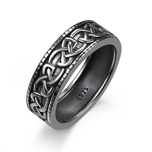 ADMETUS Keltischer Knoten Ring Silber 925 Herren Schwarze Ringe Keltische Ring Keltischer Schmuck Geschenke für Herren Ringe Größe 63.4 von ADMETUS