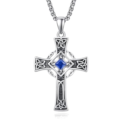 ADMETUS Keltisches Kreuz Anhänger Sterling Silber September Geburtsstein Halskette Keltischer Kreuz Kette mit Geburtsstein Kreuz Schmuck Geschenke für Herren von ADMETUS