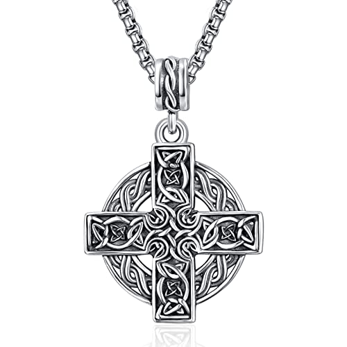 ADMETUS Keltisches Kreuz Halskette Sterling Silber Keltischer Knoten Anhänger Herren Kreuz Anhänger Glück Irischer Schmuck Keltischer Knoten Geschenke für Herren von ADMETUS