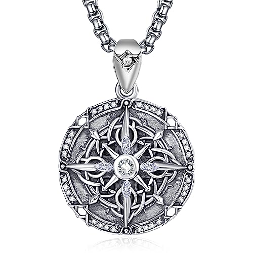 ADMETUS Kompass Halskette Sterling Silber Keltische Kompass Kette Herren Keltische Knoten Kompass Anhänger Schmuck Geschenke für Männer Herren von ADMETUS