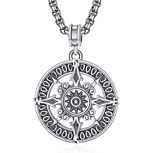 ADMETUS Kompass Halskette Sterling Silber Kompass des Lebens Reise Anhänger Inspiration Graduation Geschenk Kompass Schmuck Geschenke für Herren Jungen von ADMETUS