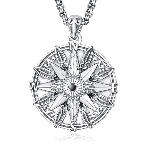 ADMETUS Kompass Halskette Sterling Silber Kompass des Lebens Reise Anhänger Kompass Kette Schmuck Geschenke für Herren Jungen von ADMETUS