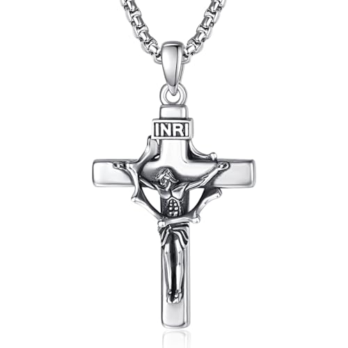 Kruzifix Kette Herren Silber Jesus Kreuz Anhänger Halskette Männer Krone Kreuz Kette Amulett Schmuck Religiöser Geschenke von ADMETUS