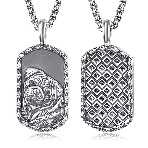 ADMETUS Mops Geschenke Sterling Silber Mops Anhänger Kette Mops Halskette Schmuck Hundemarke Kette Herren Hund Kette Geschenke Für Hundeliebhaber von ADMETUS