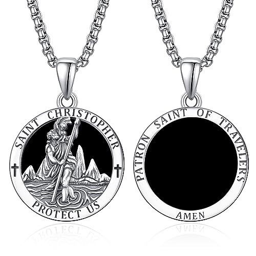 ADMETUS Onyx Heiliger Christophorus Kette Anhänger Sterling Silber St Christopherus Kette Herren Onyx St Christopher Halskette Schmuck Religiöser Geschenke von ADMETUS