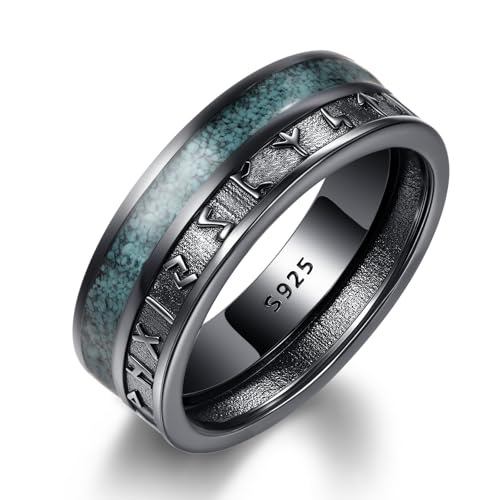 ADMETUS Ring Schwarz Herren Silber 925 Ring Türkis Schmuck Wikinger Ringe Geschenke für Herren Männer Ringe Größe 54.4 von ADMETUS