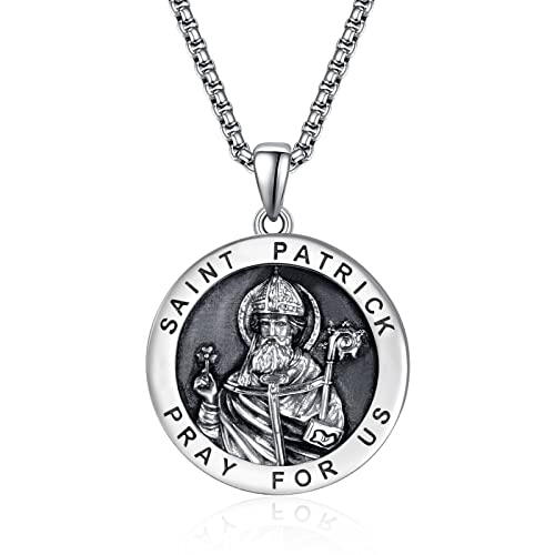 ADMETUS Heiliger Patrick Medaille 925 Sterling Silber St. Patrick Day Anhänger Halskette Schutz Schmuck Religiöse Geschenk für Herren von ADMETUS