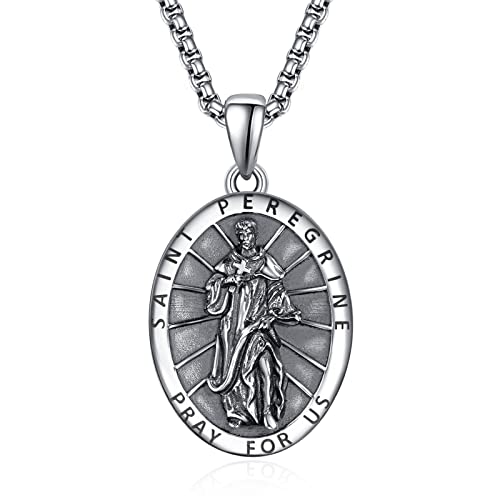 ADMETUS Heiliger Peregrine Halskette 925 Sterling Silber St. Peregrine Medaille Anhänger Halskette Schutz Schmuck Religiöse Geschenk für Herren von ADMETUS