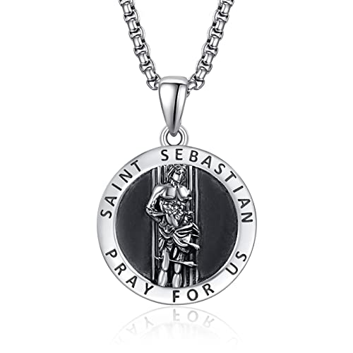 ADMETUS Heiliger Sebastian Anhänger 925 Sterling Silber Heiliger Sebastianus Medaille Halskette Schutz Schmuck Religiöse Geschenk für Herren von ADMETUS