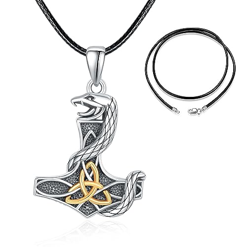 ADMETUS Schlangen Kette Sterling Silber Schlange Anhänger Halskette Mjölnir Kette Herren Thor Hammer Anhänger Halskette Wikinger Schmuck für Herren von ADMETUS