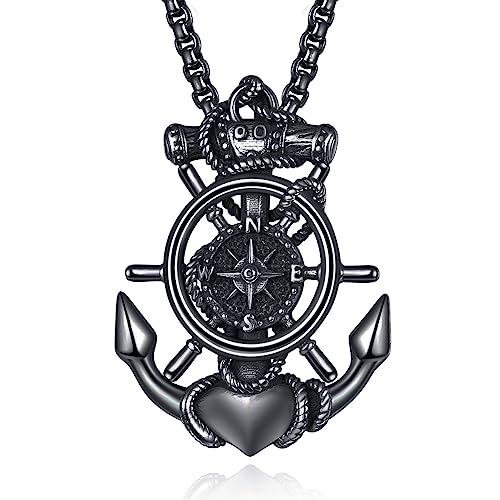 Schwarz Anker Kette Männer 925 Sterling Silber Anker Anhänge Kettenanhänger Halskette Schmuck Geschenk für Herren Männer von ADMETUS