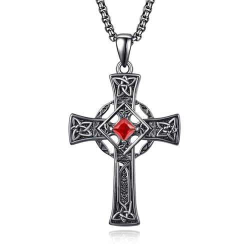 ADMETUS Schwarz Keltisches Kreuz Anhänger Silber 925 Januar Geburtsstein Kette Schwarz Keltischer Kreuz Kette mit Geburtsstein Schmuck Geschenke für Herren von ADMETUS