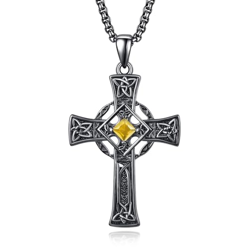ADMETUS Schwarz Keltisches Kreuz Anhänger Silber 925 November Geburtsstein Kette Schwarz Keltischer Kreuz Kette mit Geburtsstein Schmuck Geschenke für Herren von ADMETUS