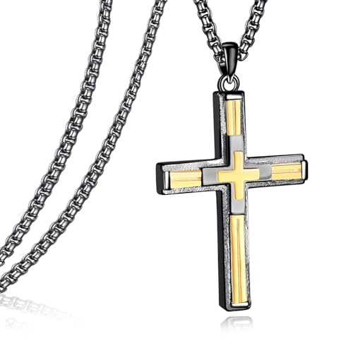 ADMETUS Schwarzes Kreuz Anhänger Kette Sterling Silber Kreuz Anhänger Kette Schwarz Gold Kreuz Halskette Schmuck Geschenke für Herren Damen von ADMETUS