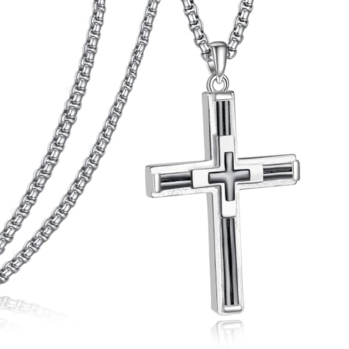 ADMETUS Schwarzes Kreuz Anhänger Kette Sterling Silber Kreuz Anhänger Kette Schwarz Kreuz Halskette Schmuck Geschenke für Herren Damen von ADMETUS