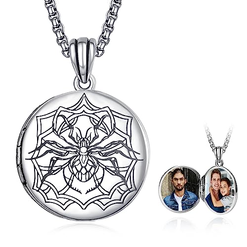 ADMETUS Spinne Kette Sterling Silber Spinne Medaillon für Foto Bilder Spinne Anhänger Halskette Spider Schmuck Geschenke für Herren Männer von ADMETUS