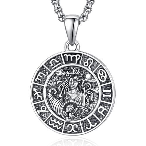 Sternzeichen Jungfrau Anhänger Kette Silber Jungfrau Halskette Herren Tierkreiszeichen Anhänger Schmuck Sternzeichen Konstellation Kette Geschenke für Männer von ADMETUS