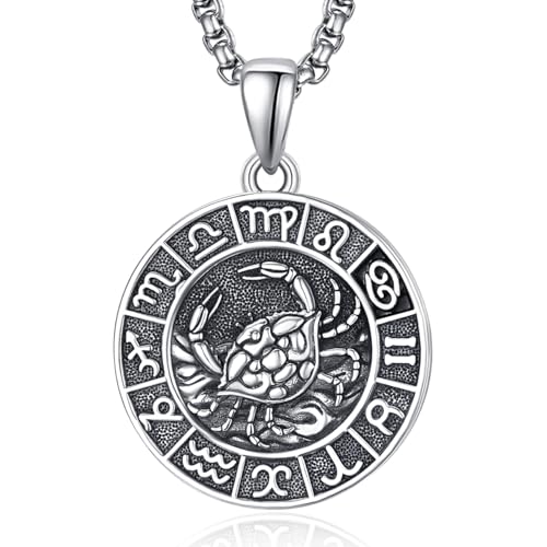 ADMETUS Sternzeichen Krebs Anhänger Kette Silber Krebs Halskette Herren Tierkreiszeichen Anhänger Schmuck Sternzeichen Konstellation Kette Geschenke für Männer von ADMETUS