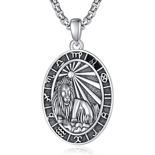 Sternzeichen Löwe Anhänger Kette Silber 925 Löwe Halskette Herren Tierkreiszeichen Anhänger Schmuck Sternzeichen Konstellation Kette Geschenke für Männer von ADMETUS