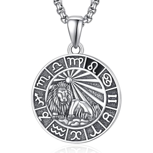 ADMETUS Sternzeichen Löwe Anhänger Kette Silber Löwe Halskette Herren Tierkreiszeichen Anhänger Schmuck Sternzeichen Konstellation Kette Geschenke für Männer von ADMETUS