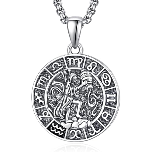 Sternzeichen Wassermann Anhänger Kette Silber Wassermann Halskette Herren Tierkreiszeichen Anhänger Schmuck Sternzeichen Konstellation Kette Geschenke für Männer von ADMETUS