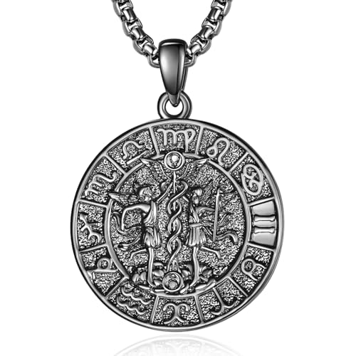 Sternzeichen Zwilling Anhänger Kette Schwarz Zwillinge Halskette Herren Tierkreiszeichen Anhänger Schmuck Sternzeichen Konstellation Kette Geschenke für Männer von ADMETUS