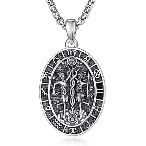 ADMETUS Sternzeichen Zwilling Anhänger Kette Silber 925 Zwillinge Halskette Herren Tierkreiszeichen Anhänger Schmuck Sternzeichen Konstellation Kette Geschenke für Männer von ADMETUS