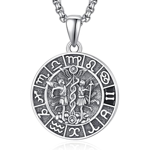Sternzeichen Zwilling Anhänger Kette Silber Zwillinge Halskette Herren Tierkreiszeichen Anhänger Schmuck Sternzeichen Konstellation Kette Geschenke für Männer von ADMETUS