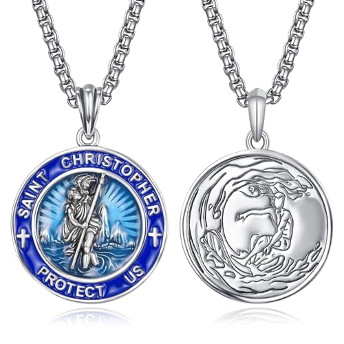 ADMETUS Surfer Heiliger Christophorus Kette Sterling Silber St Christopherus Kette Herren Heiliger Christophorus Surfer Medaille Blau Surfer Anhänger Schmuck Geschenke von ADMETUS