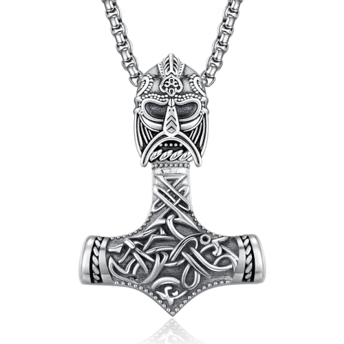 ADMETUS Thor Hammer Kette Silber 925 Mjölnir Kette Herren Wikinger Thors Hammer Halskette mit Odin Kette Thor Hammer Anhänger Wikinger Geschenke für Herren von ADMETUS