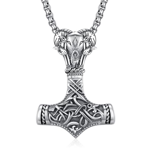 ADMETUS Thor Hammer Kette Silber 925 Mjölnir Kette Herren Wikinger Thors Hammer Halskette mit Ziegen Kette Thor Hammer Anhänger Wikinger Geschenke für Herren von ADMETUS