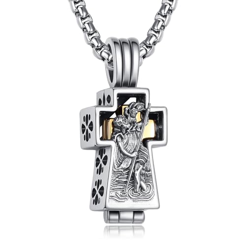 Trauerschmuck für Asche Kreuz Silber 925 Heiliger Christophorus Anhänger Kette für Asche Menschen Urnenschmuck Zum Befüllen Urnen Kette von ADMETUS