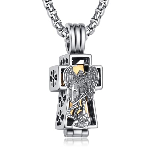 Urnen Anhänger Kette Kreuz Silber 925 Heiliger Michael Anhänger Kette Ascheschmuck Ascheketten Trauerketten für Asche in Silber Asche Halskette von ADMETUS