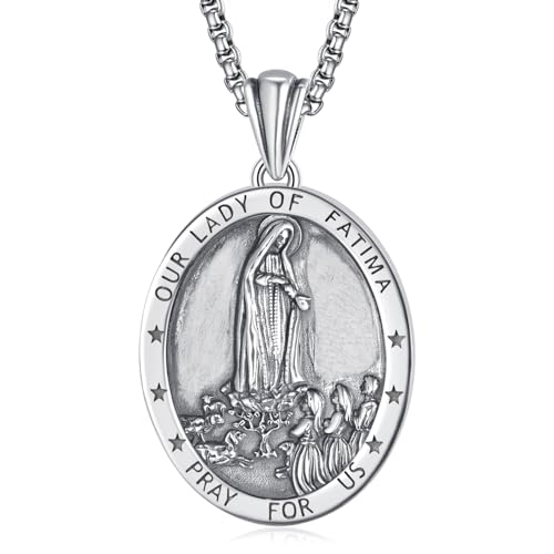 ADMETUS Virgen de Fatima Kette Sterling Silber Unsere Dame von Fatima Medaille Halskette Fatima Anhänger Schmuck Religiöse Geschenke für Herren von ADMETUS