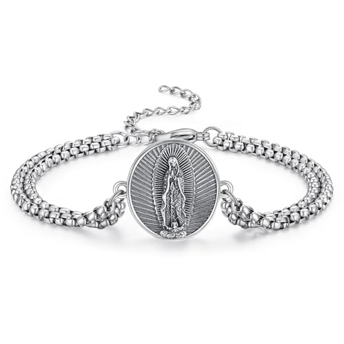 Virgen de Guadalupe Armband Sterling Silber Unsere Liebe Frau von Guadalupe Armband Medaille Schutzschmuck Religiöse Geschenke für Herren Männer von ADMETUS