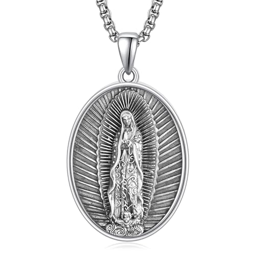 Virgen de Guadalupe Kette Sterling Silber Unsere Liebe Frau von Guadalupe Halskette Guadalupe Anhänger Medaille Schmuck Religiöse Geschenke für Herren von ADMETUS