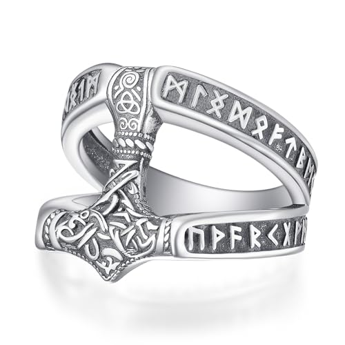 ADMETUS Wikinger Ringe Herren 925 Silber Thor Hammer Mjölnir Ring Wikinger Schmuck Geschenke für Herren Männer Ringe Größe 72 von ADMETUS