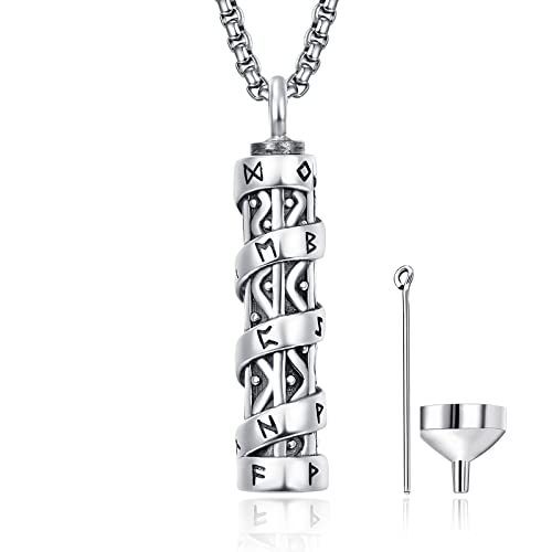 ADMETUS Wikinger Urne Halskette 925 Sterling Silber Kremation Schmuck für Asche für Männer Wikinger Anhänger Keepsake Halskette Urne Norse Runen Schmuck Memorial Geschenke von ADMETUS