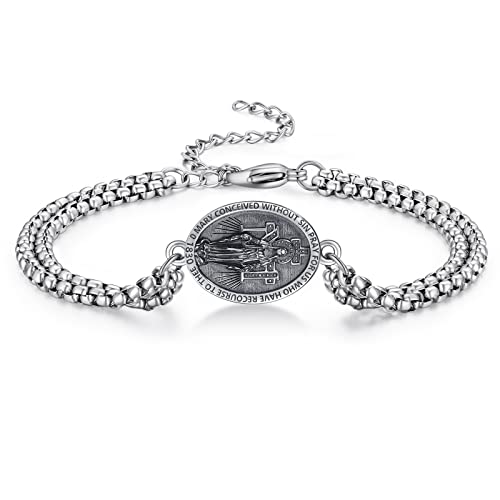 ADMETUS Wundertätige Medaille Armband Sterling Silber Jungfrau Maria Armband Heilige Maria Medaille Armband Religiöse Geschenk für Herren von ADMETUS