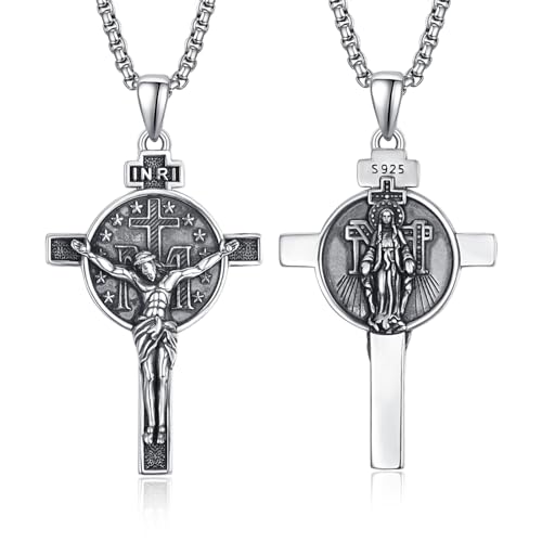 Wundertätige Medaille Kruzifix Kette Sterling Silber Kruzifix Halskette Jungfrau Maria Kette Maria Medaille Wundertätige Medaille Anhänger Halskette Geschenk für Herren von ADMETUS