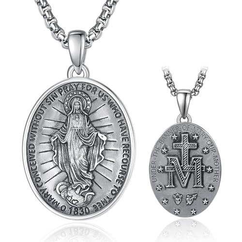 Wundertätige Medaille Silber 925 Wunderbare Medaille Miraculous Medallion Jungfrau Maria Kette Heilige Maria Anhänger Schutz Schmuck Religiöse Geschenk von ADMETUS