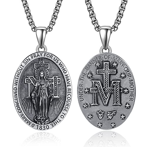 ADMETUS Wundertätige Medaille Sterling Silber Jungfrau Maria Kette Heilige Maria Medaille Katholische Anhänger Schutz Schmuck Religiöse Geschenk für Herren von ADMETUS