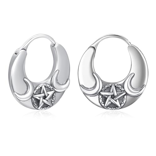 Dreifache Mondgöttin Creolen Sterling Silber Mond Ohrringe Pagan Wicca Huggie Hoop Ohrringe Creolen Schmuck Geschenke für Herren Damen von ADMETUS