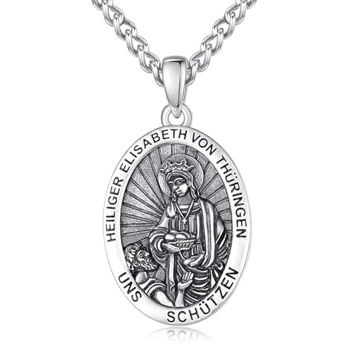 Heilige Elisabeth von Thüringen Anhänger Kette Halskette Medaille Silber 925 St Elizabeth of Hungary Medal Schutz Schmuck Amulett Kette Katholische Christliche Religiöse Geschenke Männer von ADMETUS