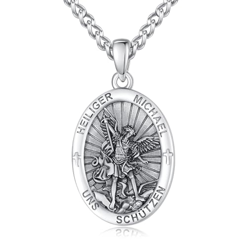 Heilige Michael Anhänger Kette Halskette Medaille Silber 925 St Michael Medal Schutz Schmuck Amulett Kette Katholische Christliche Religiöse Geschenke Männer von ADMETUS