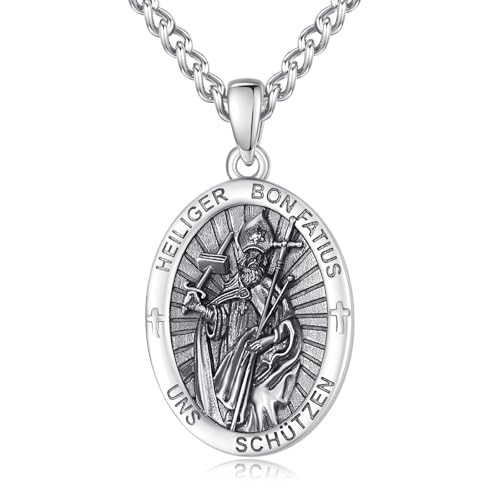 Heiliger Bonifatius Anhänger Kette Halskette Medaille Silber 925 St Boniface Medal Schutz Schmuck Amulett Kette Katholische Christliche Religiöse Geschenke Männer von ADMETUS