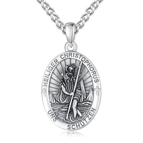 Heiliger Christophorus Anhänger Kette Halskette Medaille Silber 925 St Christopher Medal Schutz Schmuck Amulett Kette Katholische Christliche Religiöse Geschenke Männer von ADMETUS