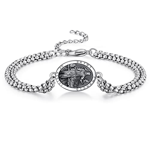 Heiliger Franziskus Armband Sterling Silber Franziskus von Assisi Medaillen Armband Amulett Schmuck Religiöser Geschenke für Herren von ADMETUS