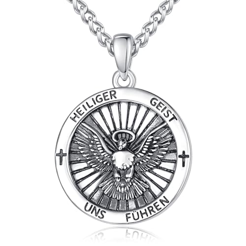 Heiliger Geist Anhänger Kette Silber 925 Heiliger Geist Taube Anhänger Halskette Medaille Schutz Schmuck Amulett Kette Katholische Christliche Religiöse Geschenke Männer von ADMETUS